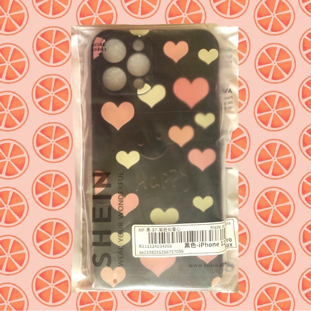 NWT SHEIN iPhone 12 Pro Max Skin Soft Case, Black Pink Happy Hearts